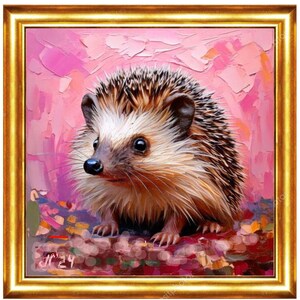 Hedgehog Painting ORIGINAL ART on Canvas Custom Order Textured Oil Artwork Animal Wall Decor Impasto Unique Gifts for Her Very Beautiful!