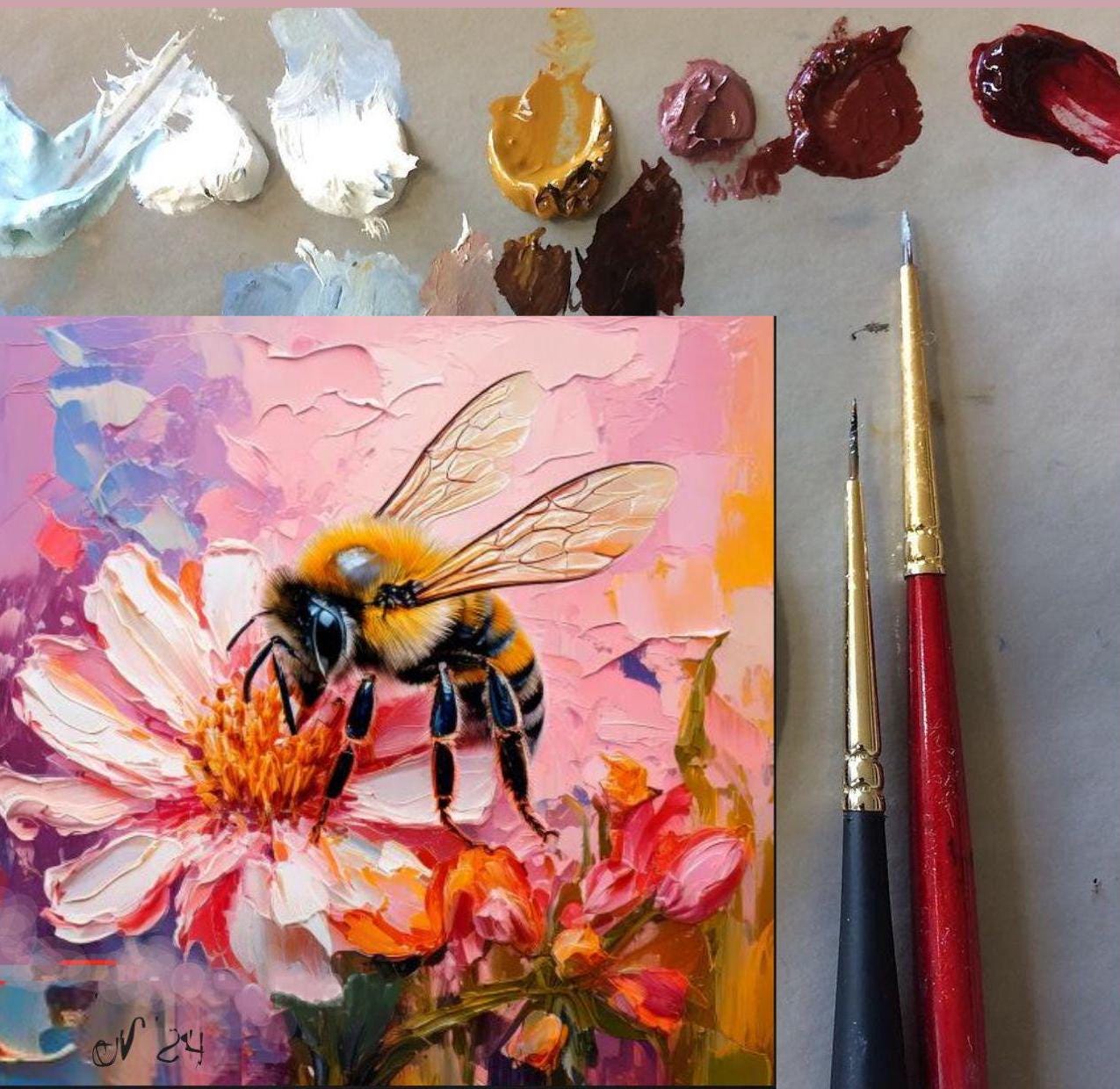 キャンバスに描かれた蜂の絵のオリジナルアート。カスタムオーダーの