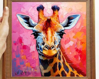 Giraffe Painting ORIGINAL ART on Canvas Custom Order Textured Oil Artwork Animal Wall Decor Impasto  Unique Gifts for Her Very Beautiful!