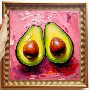 Avocado Painting ORIGINAL ART on Canvas Custom Order Textured Oil Artwork Kitchen Wall Decor Impasto Unique Gifts for Her
