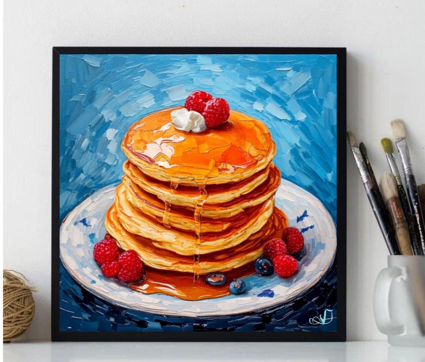 パンケーキの絵画 キャンバスに描かれたオリジナルアート テクスチャー