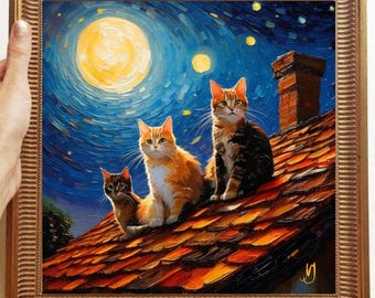 Cats Painting ORIGINAL ART on Canvas Custom Order Textured Oil Artwork Animal Wall Decor Impasto  Unique Gifts for Her Very Beautiful!