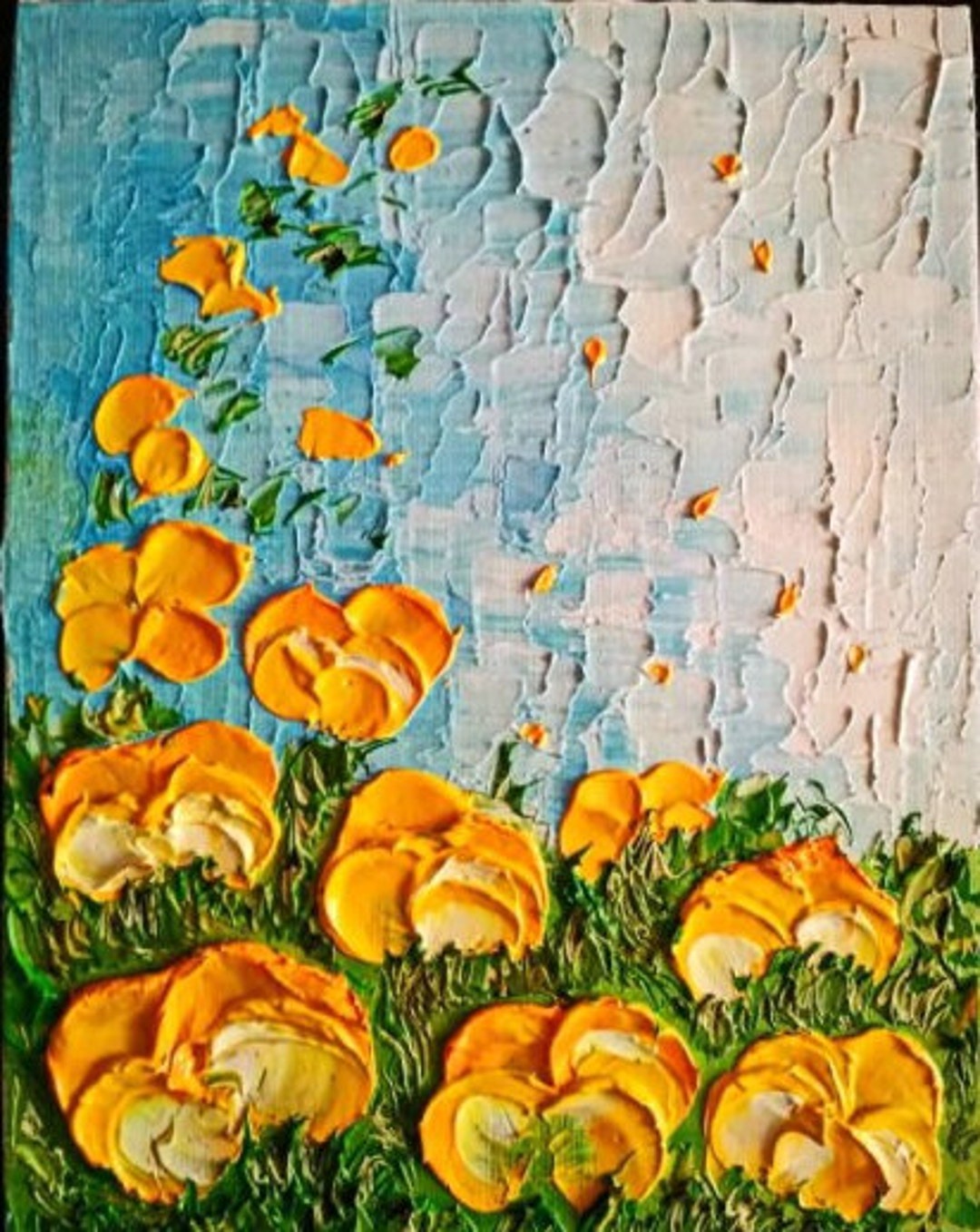 California Poppy Painting ORIGINAL Art 3D Textured Oil Painting Impasto ...