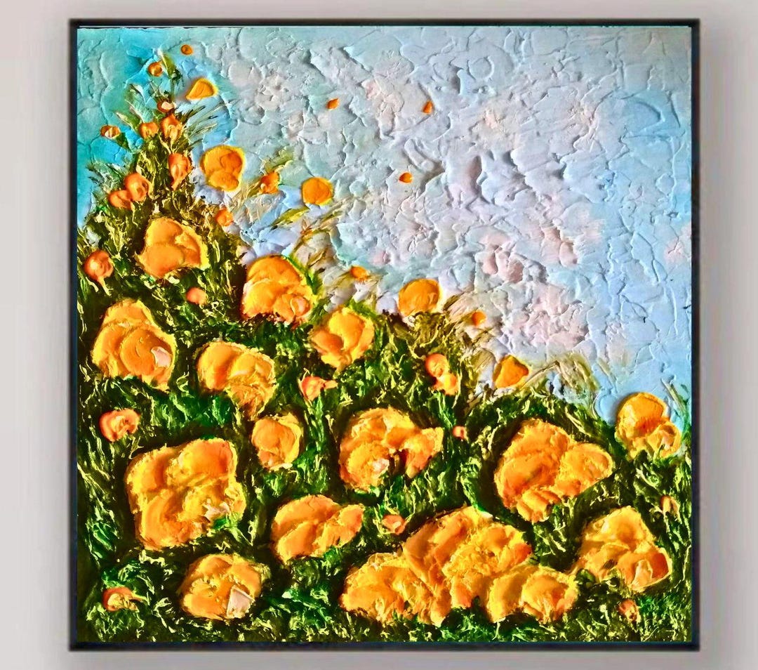 California Poppy Painting ORIGINAL Art 3D Impasto Painting Textured ...
