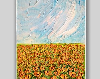 California Poppy Painting ORIGINAL Art Custom Order Textured 3D Oil Artwork Impasto Painting Unique Gifts for Her VERY BEAUTIFUL!