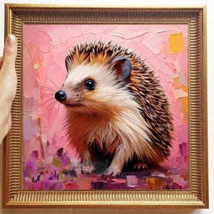 Hedgehog Painting ORIGINAL ART on Canvas Custom Order Textured Oil Artwork Animal Wall Decor Impasto Unique Gifts for Her Very Beautiful!