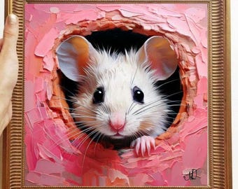 Mouse Painting ORIGINAL ART on Canvas Textured Oil Artwork Custom Order Animal Wall Decor Impasto Unique Gifts for Her Very Beautiful!
