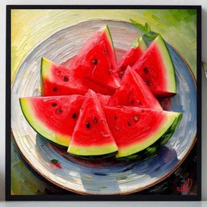 Watermelon Painting ORIGINAL ART on Canvas Custom Order Textured Oil Artwork Kitchen Wall Decor Impasto Unique Gifts for Her