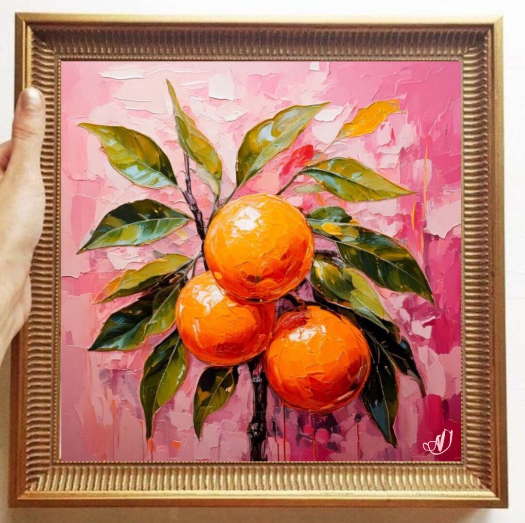 Orange ORIGINAL Oil Painting on Canvas: Impasto Fruit Artwork Custom ...