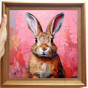 Peinture lièvre, oeuvre d&#39;art originale sur toile, commande personnalisée, oeuvre d&#39;art texturée à l&#39;huile, décoration murale animal, empâtement, cadeaux uniques pour elle, très belle !