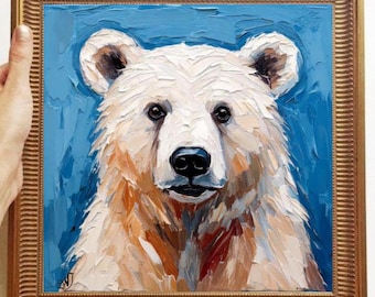 クマのオリジナル絵画、クマの家族、野生の自然アート、ギフトの