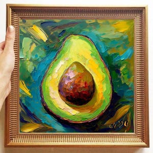 Avocado Painting ORIGINAL ART on Canvas Textured Oil Artwork Kitchen Wall Decor Impasto Unique Gifts for Her