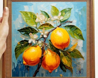 Lemon Painting ORIGINAL ART on Canvas Custom Order Textured Oil Artwork Kitchen Wall Decor Impasto  Unique Gifts for Her