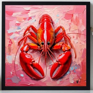 Red Lobster Painting ORIGINAL ART on Canvas Textured Oil Artwork Animal Wall Decor Impasto Unique Gifts for Her Very Beautiful!