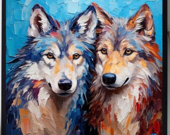Wolf Painting ORIGINAL ART on Canvas Custom Order Textured Oil Artwork Animal Wall Decor Impasto  Unique Gifts for Her Very Beautiful!