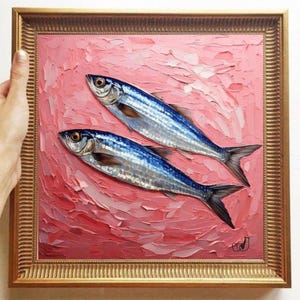 Sardine Painting ORIGINAL ART on Canvas Custom Order Textured Oil Artwork Kitchen Wall Decor Impasto  Unique Gifts for Her