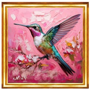 Hummingbird Painting ORIGINAL ART on Canvas Custom Order Textured Oil Artwork Animal Wall Decor Impasto Unique Gifts for Her Very Beautiful!