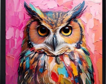 Owl Painting ORIGINAL ART on Canvas Custom Order Textured Oil Artwork Animal Wall Decor Impasto  Unique Gifts for Her Very Beautiful!