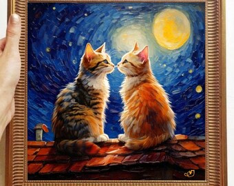 Cats Painting ORIGINAL ART on Canvas Custom Order Textured Oil Artwork Animal Wall Decor Impasto  Unique Gifts for Her Very Beautiful!