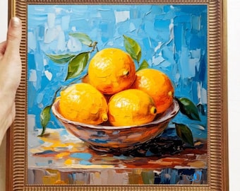 Lemon Painting ORIGINAL ART on Canvas Custom Order Textured Oil Artwork Kitchen Wall Decor Impasto