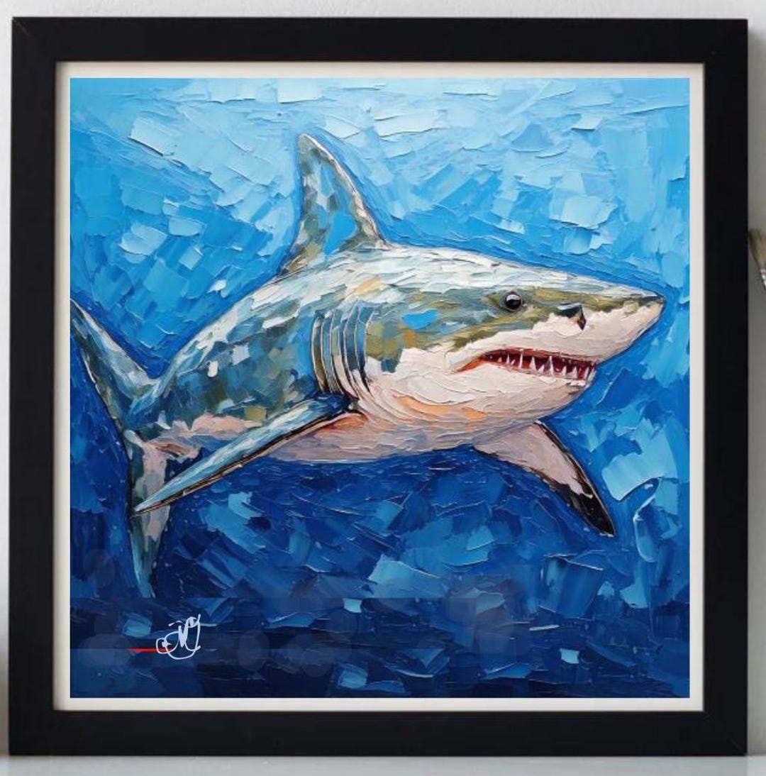 サメの絵画 キャンバスに描かれたオリジナルアート カスタムオーダー