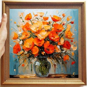California Poppy Painting ORIGINAL ART on Canvas Custom Order Textured Oil Artwork Impasto Unique Gifts for Her Very Beautiful!