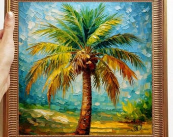 Palm Painting ORIGINAL ART on Canvas Custom Order Textured Oil Artwork Kitchen Wall Decor Impasto Unique Gifts for Her Very Beautiful!