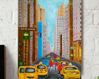 New York Painting ORIGINAL Art 3D Textured Artwork Orignal Wall Art 24x16 in Impasto painting Personalized Gift for Her VERY BEAUTIFUL!