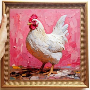 Chicken Painting ORIGINAL ART on Canvas Textured Oil Artwork Animal Wall Decor Impasto Unique Gifts for Her Very Beautiful!