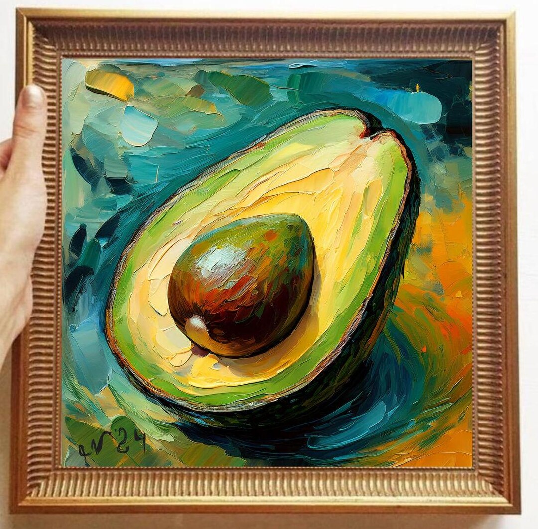 Avocado Painting ORIGINAL ART on Canvas Textured Oil Artwork Kitchen ...