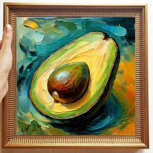 Avocado Painting ORIGINAL ART on Canvas Custom Order Textured Oil Artwork Kitchen Wall Decor Impasto Unique Gifts for Her