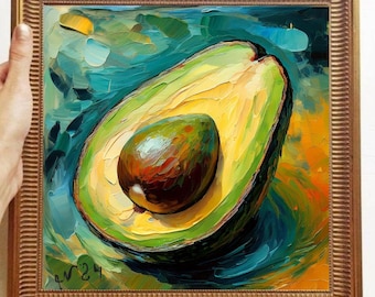 アボカドの壁アート アボカドの絵画 オリジナルの油絵 食べ物の絵画