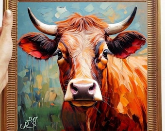 Cow Painting ORIGINAL ART on Canvas Custom Order Textured Oil Artwork Animal Wall Decor Impasto