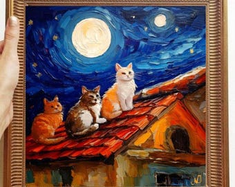 Cats Painting ORIGINAL ART on Canvas Custom Order Textured Oil Artwork Animal Wall Decor Impasto  Unique Gifts for Her Very Beautiful!