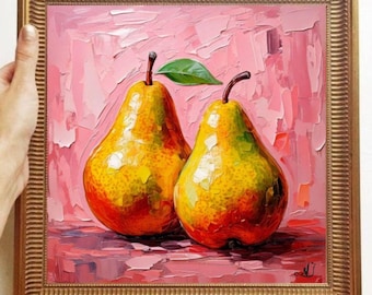 Pear Painting ORIGINAL ART on Canvas Custom Order Textured Oil Artwork Kitchen Wall Decor Impasto Unique Gifts for Her