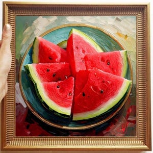 Watermelon Painting ORIGINAL ART on Canvas Textured Oil Artwork Kitchen Wall Decor Impasto Unique Gifts for Her