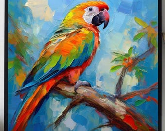 Parrots Painting ORIGINAL ART on Canvas Custom Order Textured Oil Artwork Animal Wall Decor Impasto  Unique Gifts for Her Very Beautiful!