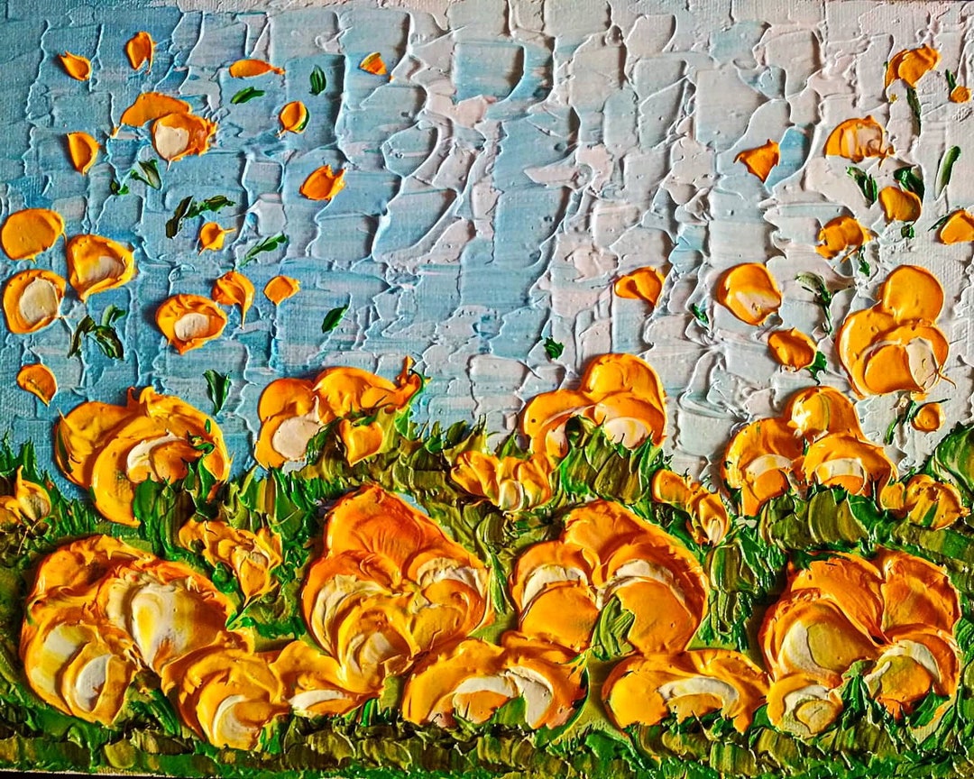 California Poppy Painting ORIGINAL Art 3D Textured Painting Impasto ...