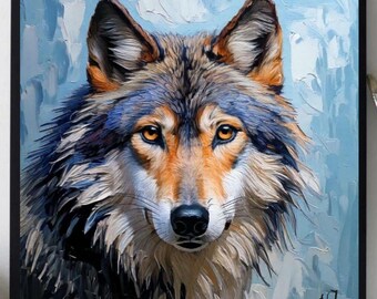 Wolf Painting ORIGINAL ART on Canvas Custom Order Textured Oil Artwork Animal Wall Decor Impasto Unique Gifts for Her Very Beautiful!