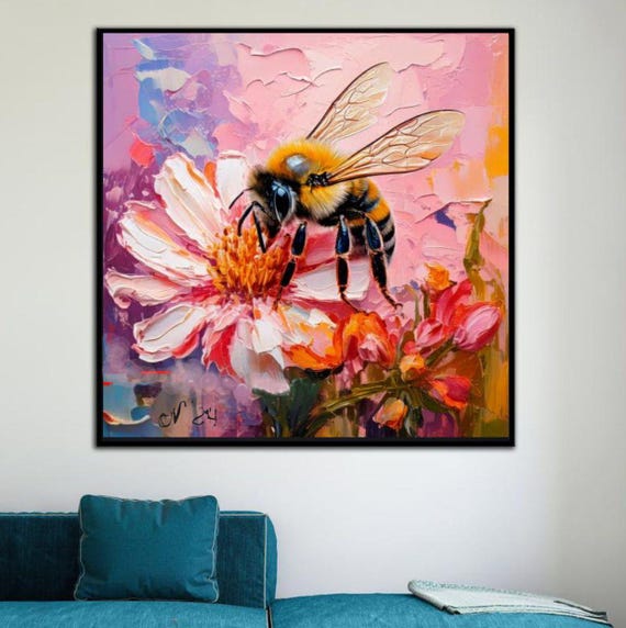 キャンバスに描かれた蜂の絵のオリジナルアート。カスタムオーダーの