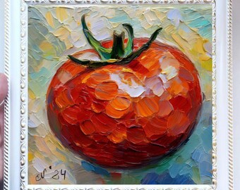 Tomato Painting ORIGINAL ART on Canvas Textured Oil Artwork Kitchen Wall Decor Impasto Custom Order