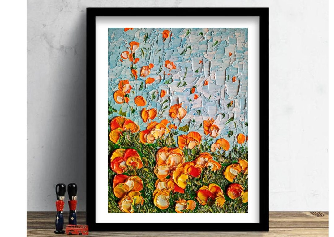 3D California Poppy ORIGINAL ART Impasto Textured Oil Painting 9 X 7 ...