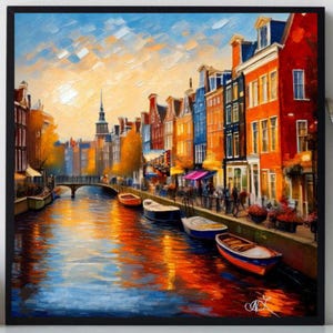 Amsterdam Painting ORIGINAL ART on Canvas Custom Order Amsterdam Textured Oil Artwork Impasto Personalized gifts Very Beautiful!