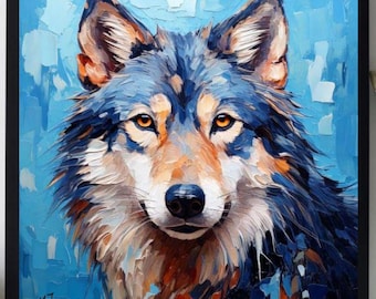 Wolf Painting ORIGINAL ART on Canvas Custom Order Textured Oil Artwork Animal Wall Decor Impasto  Unique Gifts for Her Very Beautiful!