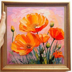 California Poppy Painting ORIGINAL ART on Canvas Custom Order Textured Oil Artwork  Impasto Unique Gifts for Her Very Beautiful!