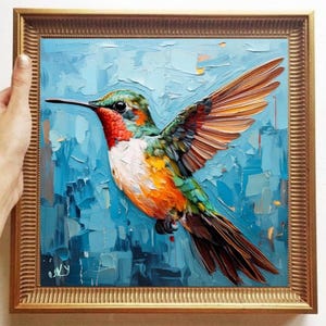 Hummingbird Painting ORIGINAL ART on Canvas Custom Order Textured Oil Artwork Animal Wall Decor Impasto Unique Gifts for Her Very Beautiful!