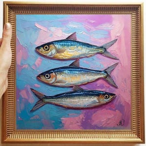 Sardine Painting ORIGINAL ART on Canvas Custom Order Textured Oil Artwork Kitchen Wall Decor Impasto Unique Gifts for Her
