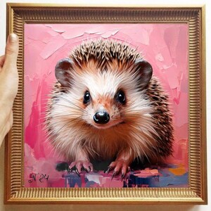 Hedgehog Painting ORIGINAL ART on Canvas Custom Order Textured Oil Artwork Animal Wall Decor Impasto Unique Gifts for Her Very Beautiful!