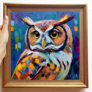 Owl Painting ORIGINAL ART on Canvas Textured Oil Artwork Animal Wall Decor Impasto Unique Gifts for Her Very Beautiful!