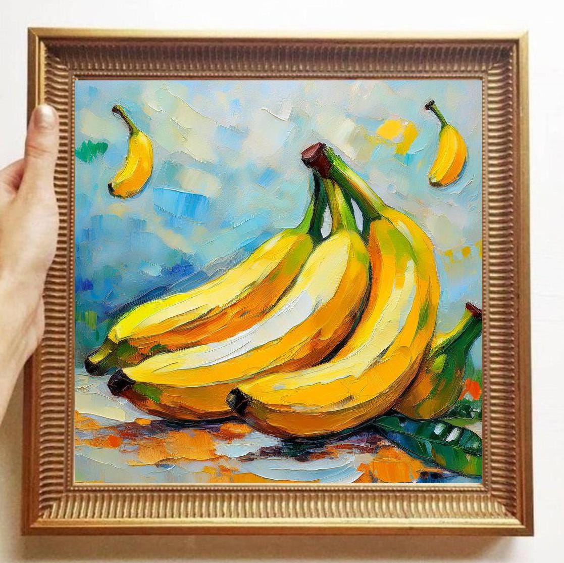 バナナの油絵 バナナの絵画 キャンバスに描かれたオリジナルアート テクスチャード